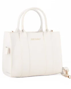 JUST GOLF - Borsa bianca due manici con stampa logo e tracolla removibile