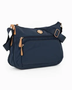 JUST GOLF - Borsa blu con doppia tasca frontale, manico regolabile e cerniera ad espansione