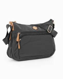 JUST GOLF - Borsa nera con doppia tasca frontale, manico regolabile e cerniera ad espansione