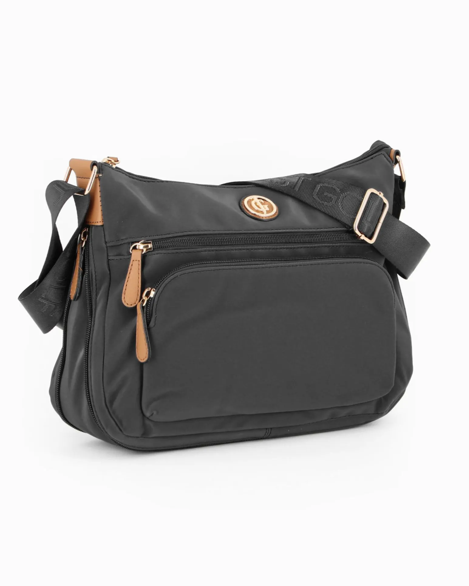 JUST GOLF - Borsa nera con doppia tasca frontale, manico regolabile e cerniera ad espansione