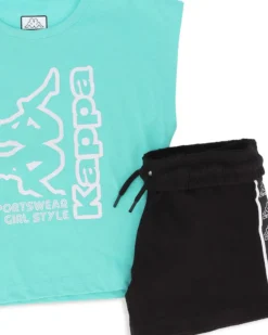 KAPPA - Completo bimba mezza manica turchese 3-7 anni in cotone