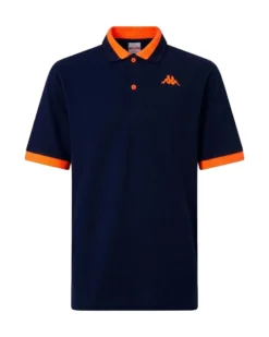 KAPPA - POLO MEZZA MANICA UOMO LOGO NEON BLU CON DETTAGLI ARANCIONI , 341N22W-A02