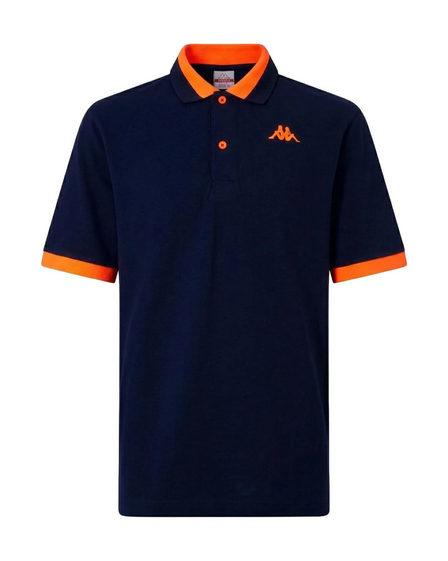 KAPPA - POLO MEZZA MANICA UOMO LOGO NEON BLU CON DETTAGLI ARANCIONI , 341N22W-A02