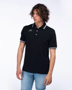 KAPPA - POLO NERA DA UOMO CON BORDINO A CONTRASTO LOGO MALTAX 5