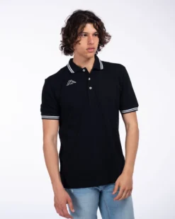 KAPPA - POLO NERA DA UOMO CON BORDINO A CONTRASTO LOGO MALTAX 5
