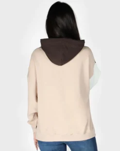 KEITH HARI - Felpa marrone/panna/avorio da donna full zip con cappuccio