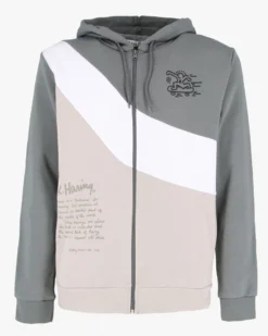 KEITH HARING - Felpa con cappuccio e full zip asfalto/bianco/taupe da uomo