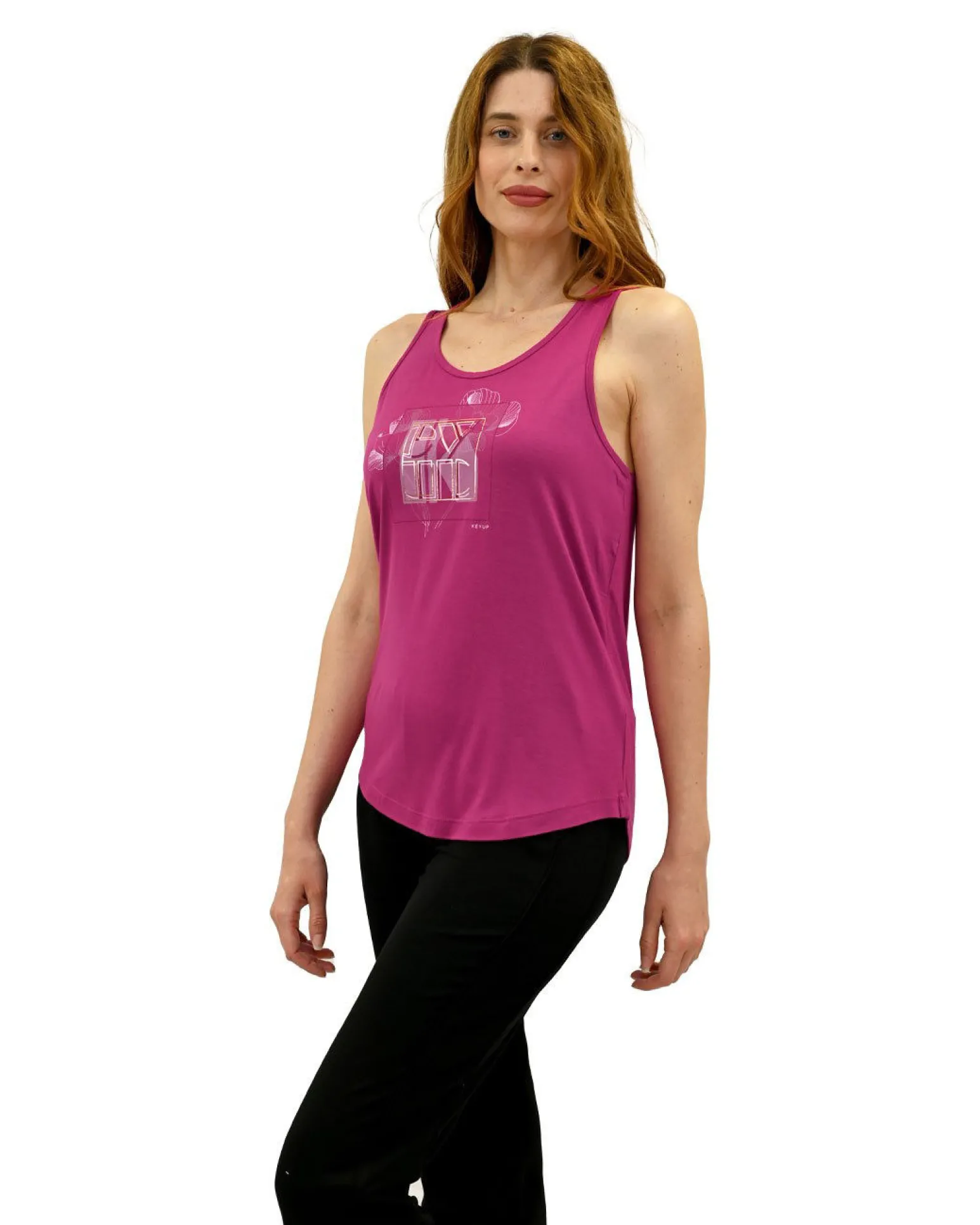 KEY UP - CANOTTA DONNA FUXIA CON STAMPA FRONTALE - 5S856/5511