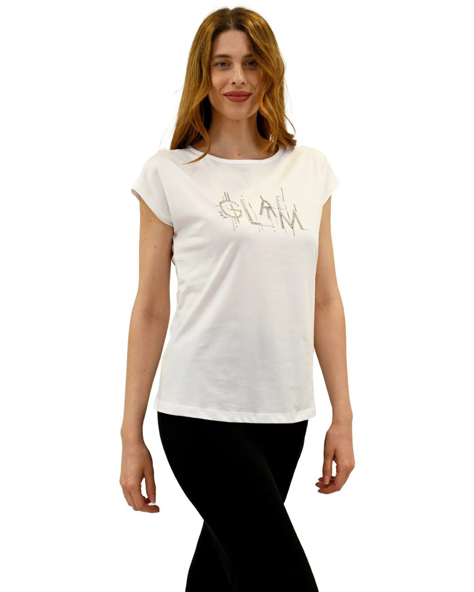KEY UP - MAGLIA MEZZA MANICA DONNA BIANCA GLAM - 5S894/0001
