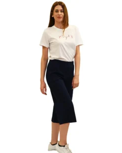 KEY UP - PANTA COULOTTE BLU IN JERSEY ELASTICIZZATO 5L861