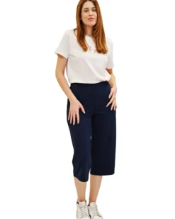 KEY UP - PANTA COULOTTE BLU IN JERSEY ELASTICIZZATO 5L861