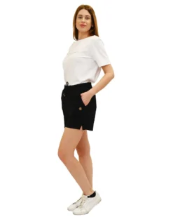 KEY UP - PANTALONCINO NERO DA DONNA IN FELPA