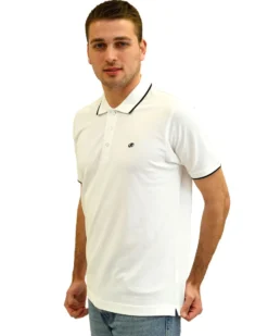 KEY UP - POLO MEZZA MANICA UOMO IN PIQUET BIANCA CON RIGHINO NERO - 2Q711/0001