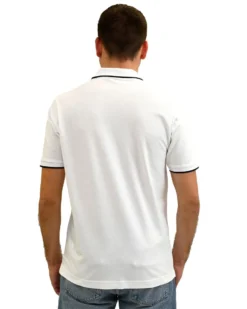 KEY UP - POLO MEZZA MANICA UOMO IN PIQUET BIANCA  CON RIGHINO NERO - 2Q711/0001