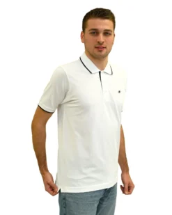 KEY UP - POLO MEZZA MANICA UOMO IN PIQUET BIANCA  CON RIGHINO NERO - 2Q711/0001