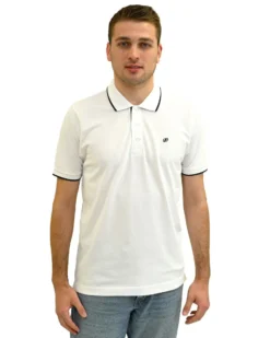 KEY UP - POLO MEZZA MANICA UOMO IN PIQUET BIANCA  CON RIGHINO NERO - 2Q711/0001