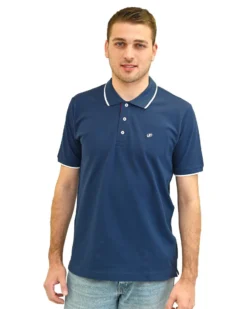 KEY UP - POLO MEZZA MANICA UOMO IN PIQUET BLU CON RIGHINO BIANCO - 2Q711/1271