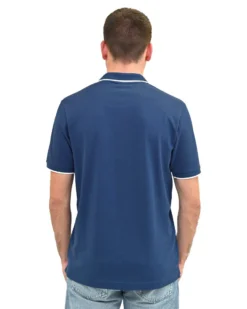 KEY UP - POLO MEZZA MANICA UOMO IN PIQUET BLU CON RIGHINO BIANCO - 2Q711/1271