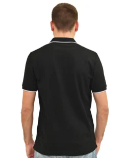 KEY UP - POLO MEZZA MANICA UOMO IN PIQUET NERA CON RIGHINO BIANCO - 2Q711/0002