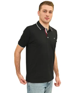KEY UP - POLO MEZZA MANICA UOMO IN PIQUET NERA  CON RIGHINO BIANCO - 2Q711/0002