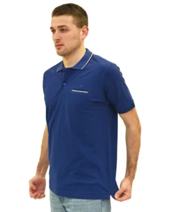 KEY UP - POLO MEZZA MANICA UOMO IN PIQUET BLU CON RIGHINO BIANCO E BLU SCURO - 2Q827/3135