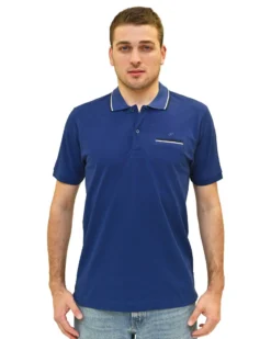KEY UP - POLO MEZZA MANICA UOMO IN PIQUET BLU CON RIGHINO BIANCO E BLU SCURO - 2Q827/3135