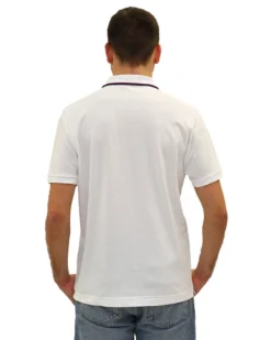 KEY UP - POLO MEZZA MANICA UOMO IN PIQUET BIANCA CON RIGHINO ROSSO E BLU - 2Q827/0001
