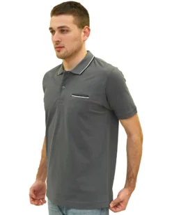 KEY UP - POLO MEZZA MANICA UOMO IN PIQUET GRIGIA CON RIGHINO BIANCO E NERO - 2Q827/1416