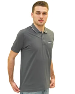 KEY UP - POLO MEZZA MANICA UOMO IN PIQUET GRIGIA CON RIGHINO BIANCO E NERO - 2Q827/1416