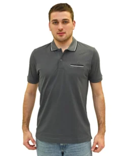 KEY UP - POLO MEZZA MANICA UOMO IN PIQUET GRIGIA CON RIGHINO BIANCO E NERO - 2Q827/1416