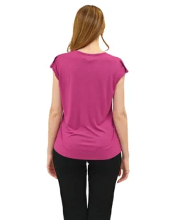 KEY UP - T-SHIRT MEZZA MANICA DONNA FUXIA CON STAMPA FRONTALE- 5S854/5511
