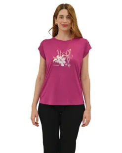 KEY UP - T-SHIRT MEZZA MANICA DONNA FUXIA CON STAMPA FRONTALE- 5S854/5511