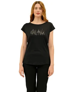 KEY UP - T-SHIRT MEZZA MANICA DONNA NERA GLAM -  5S894/0002