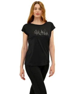 KEY UP - T-SHIRT MEZZA MANICA DONNA NERA GLAM -  5S894/0002
