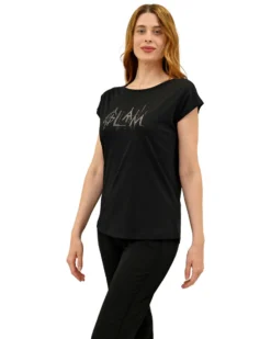 KEY UP - T-SHIRT MEZZA MANICA DONNA NERA GLAM -  5S894/0002