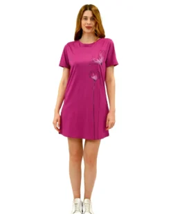 KEY UP - VESTITINO DONNA MEZZA MANICA FUXIA CON STAMPA FLOREALE- 5S889/5511