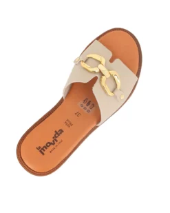 LA MOVIDA - Ciabatta beige con sottopiede in VERA PELLE e morsetto sulla fascia, MADE IN ITALY