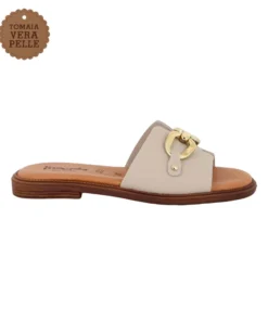 LA MOVIDA - Ciabatta beige con sottopiede in VERA PELLE e morsetto sulla fascia, MADE IN ITALY