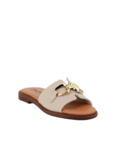 LA MOVIDA - Ciabatta beige con sottopiede in VERA PELLE e morsetto sulla fascia, MADE IN ITALY
