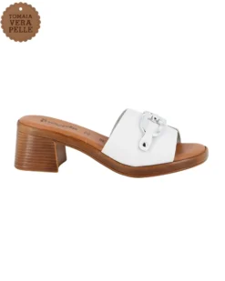 LA MOVIDA - Ciabatta bianco in VERA PELLE con morsetto, tacco 5CM - MADE IN ITALY