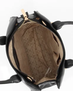 LANCETTI - Borsa a due manici nera con dettaglio frontale scamosciato,tracolla removibile