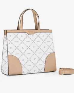 LANCETTI - Borsa due manici bianca loggata, tracolla removibile