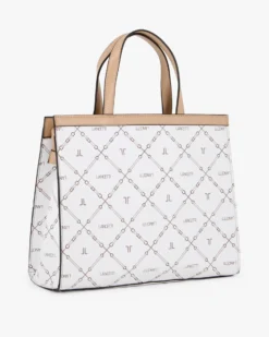 LANCETTI - Borsa due manici bianca loggata, tracolla removibile