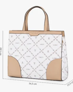 LANCETTI - Borsa due manici bianca loggata, tracolla removibile