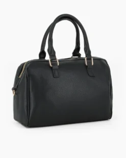LAURA BIAGIOTTI - Bauletto nero con borchie, pennacchi con frange e cinturino con lucchetto, tracolla removibile