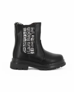 LAURA BIAGIOTTI - Beatles nero da bimba con zip laterale e scritte argento glitter