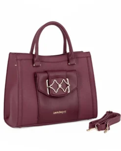 LAURA BIAGIOTTI - Borsa a due manici bordeaux con tasca frontale con patta, tracolla removibile