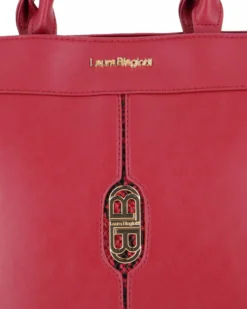 LAURA BIAGIOTTI - Borsa a due manici rubino con logo frontale, tracolla removibile