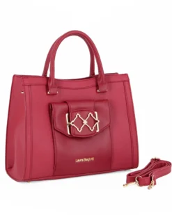 LAURA BIAGIOTTI - Borsa a due manici rubino con  tasca frontale con patta, tracolla removibile