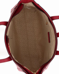 LAURA BIAGIOTTI - Borsa a due manici rubino con mini pattina e dettaglio pendente con perle